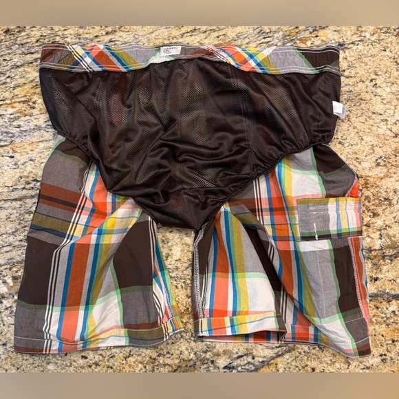 Old Navy Mens XL Swim Board Shorts Mesh Lined Orange Plaid Cargo Pocket Swimsuit - Picture 6 of 10